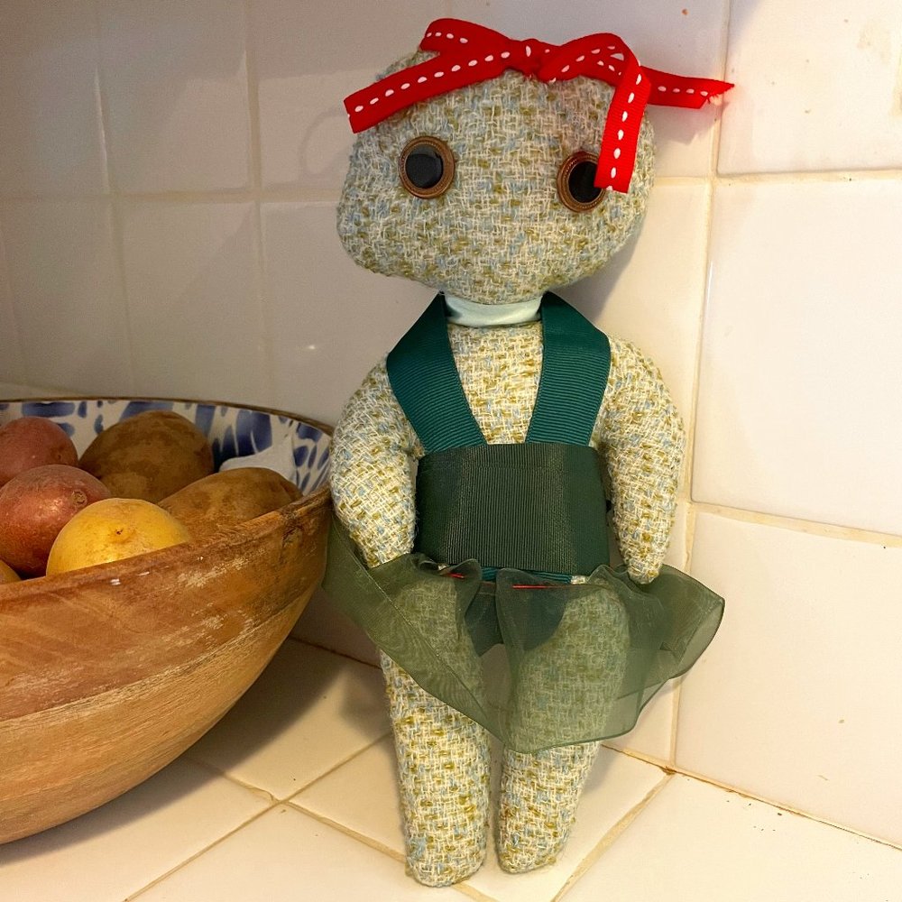 HANDMADE Cottage Folk Art Frog Girl